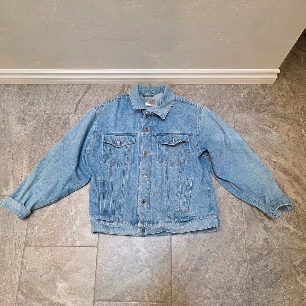 Vintage Wrangler Mens Faded Button Denim Jean Trucker Jacket Cotton well worn